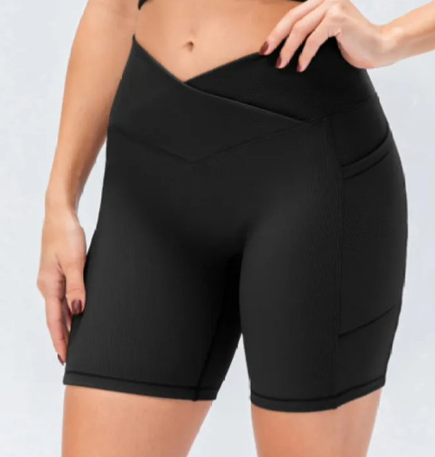Women's Cross-Waist Fitness Shorts with Pockets