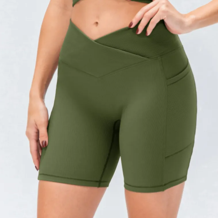 Women's Cross-Waist Fitness Shorts with Pockets