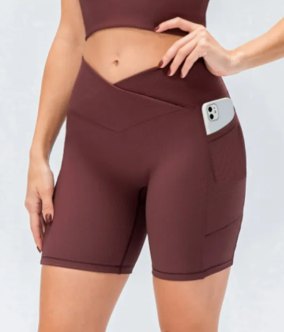 Women's Cross-Waist Fitness Shorts with Pockets