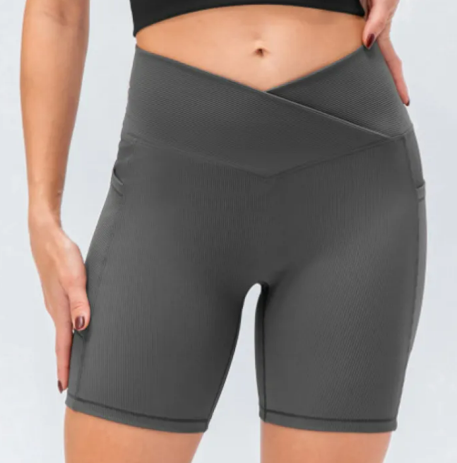 Women's Cross-Waist Fitness Shorts with Pockets