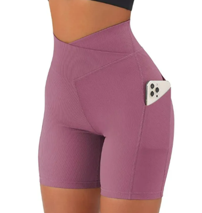 Women's Cross-Waist Fitness Shorts with Pockets