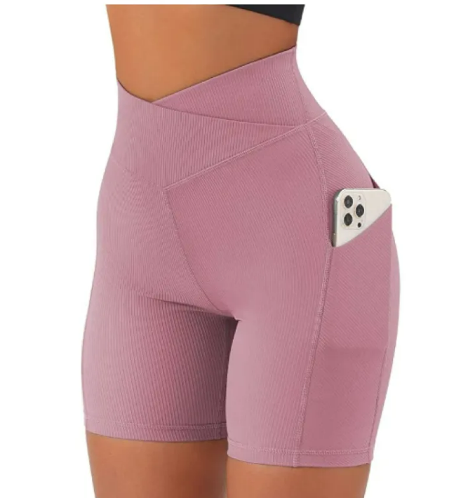 Women's Cross-Waist Fitness Shorts with Pockets