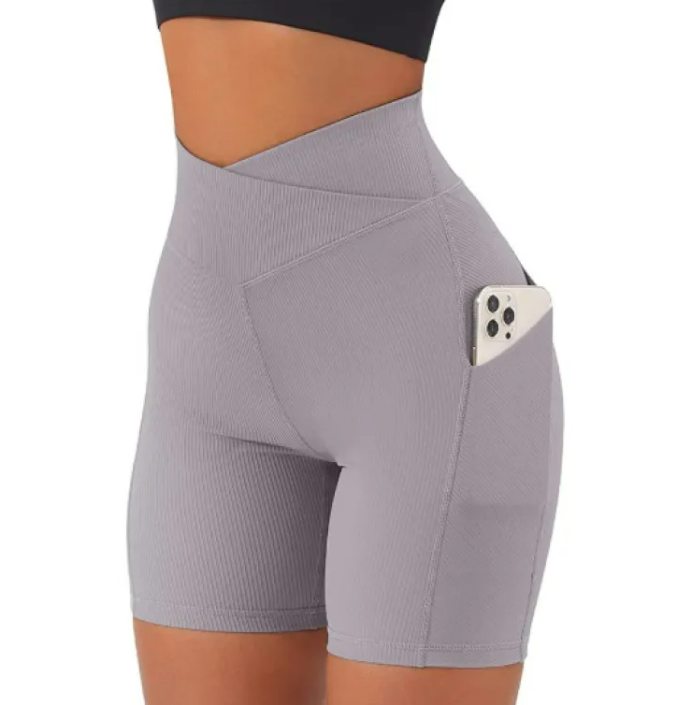 Women's Cross-Waist Fitness Shorts with Pockets