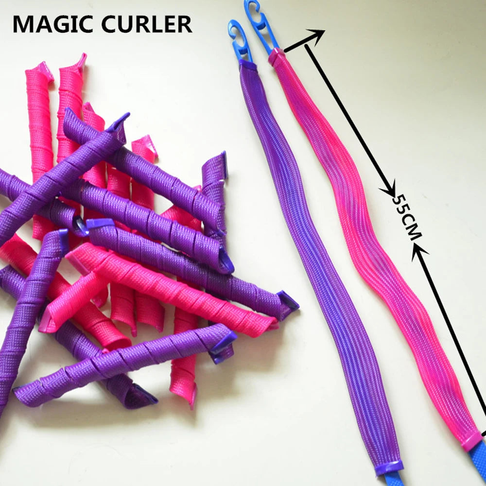 20Pcs/bag 55cm Magic Curlers Fashionable Hair Rollers Easy To Use  No Heat Curl Spiral Curls Styling Kit for Long Hair Hairstyle
