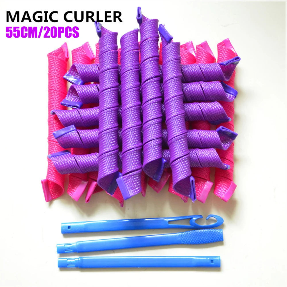 20Pcs/bag 55cm Magic Curlers Fashionable Hair Rollers Easy To Use  No Heat Curl Spiral Curls Styling Kit for Long Hair Hairstyle