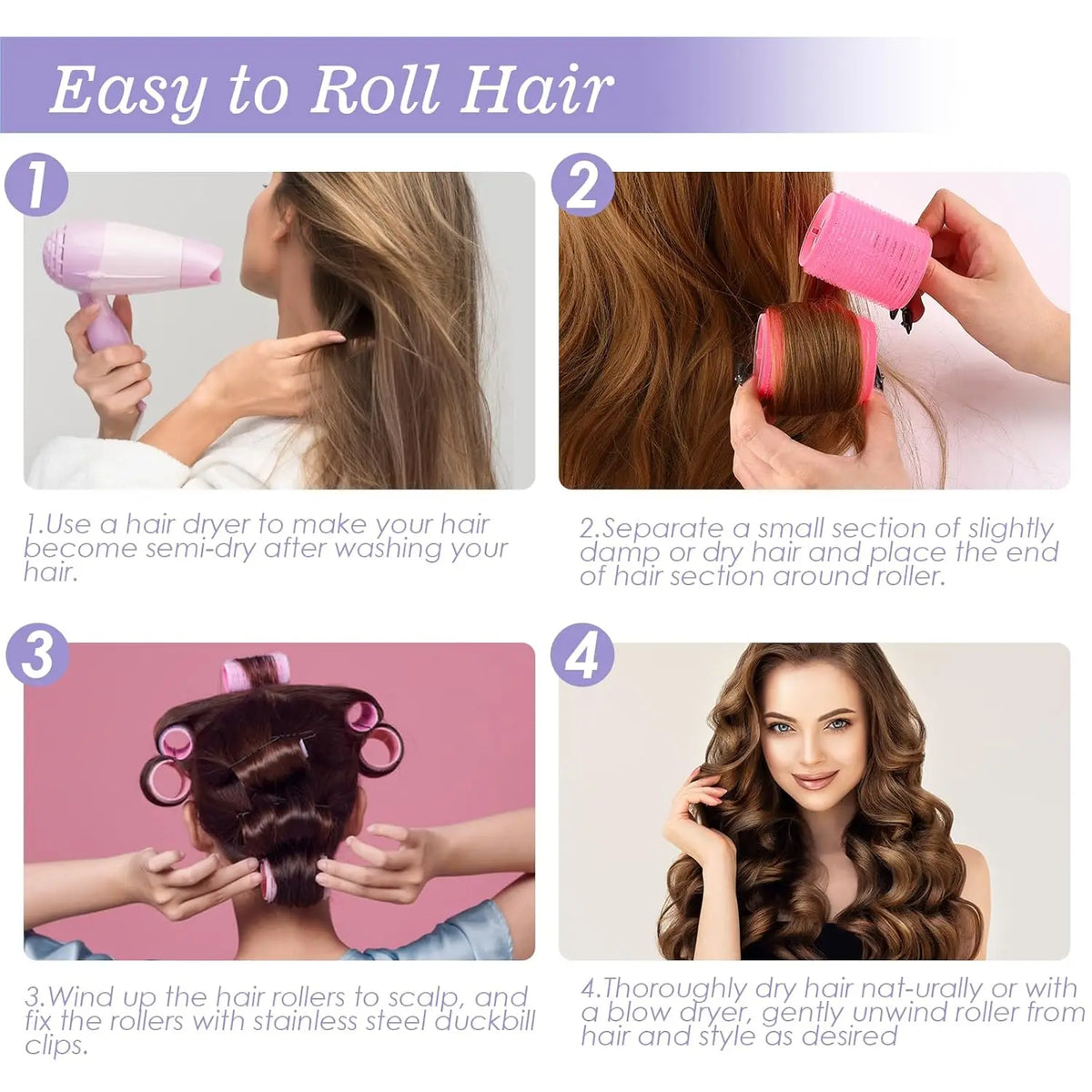 33 pcs Hair Curlers Rollers Self Grip Hair Curlers No Heat  with Clips & Tail Comb for Long Medium Short Hair