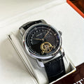 Luxury Men's Automatic Mechanical Watch - Stylish Hollow Design, Fashionable Business Casual Style, Alloy Case and Leather Strap, No Battery