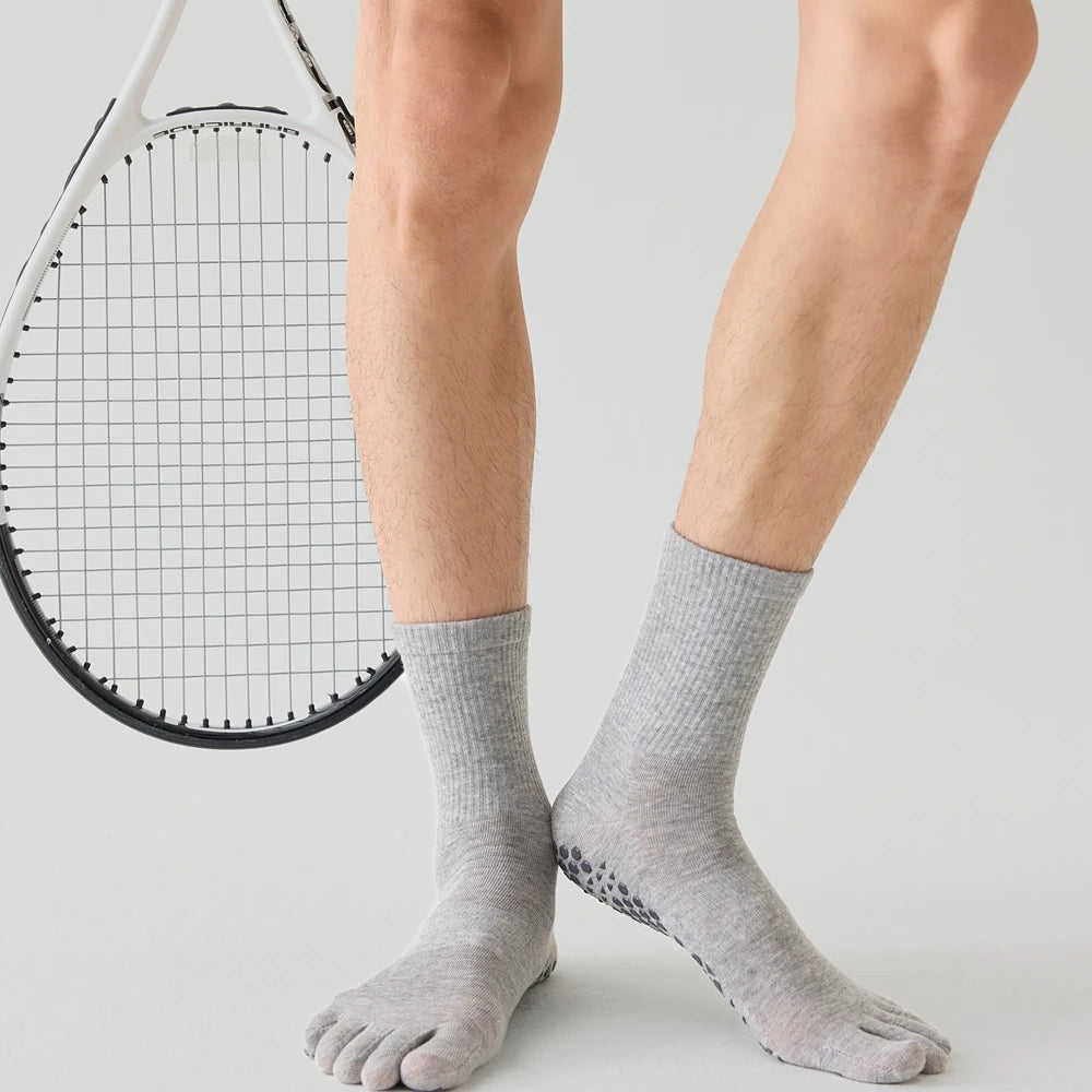 3 Pairs Grip Socks Men Non-Slip Professional Pilates Yoga Toe Socks Sports Cotton Five Finger Socks Anti-slip Middle Tube