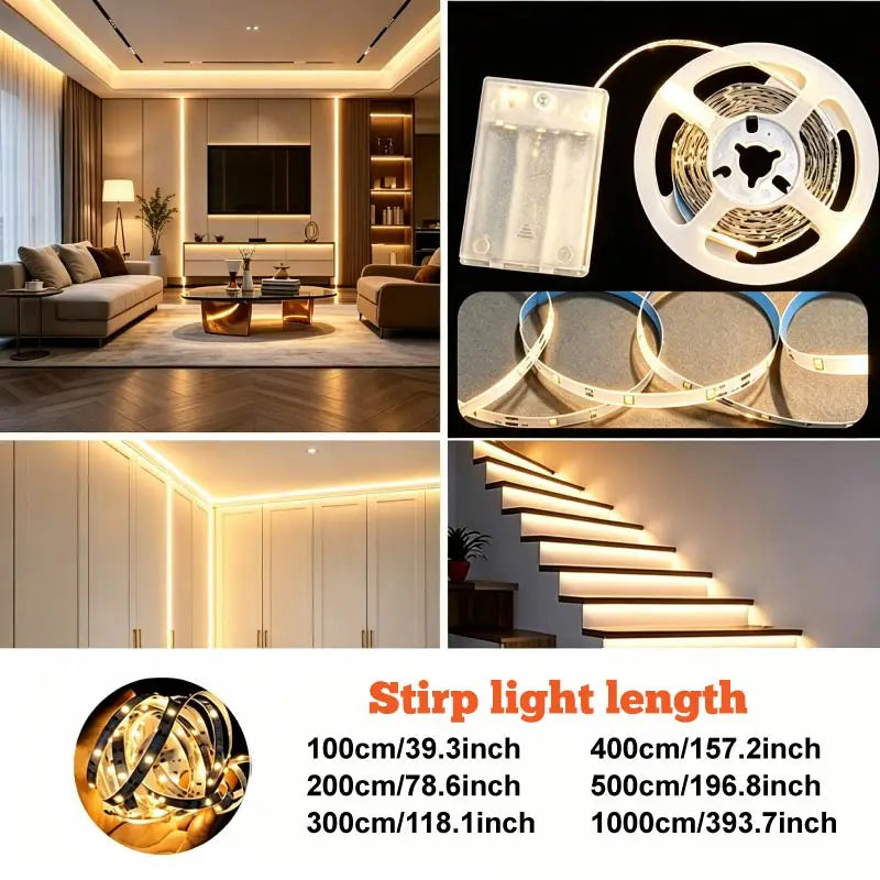 Led Light Strip--White Light/Warm Light, Adhesive-Backed, Can Be Cut to Size, Battery-Powered (Batteries Not Included), Available in Multiple Lengths from 1m to 10m. Very Suitable for Tv and Computer Live Streaming Lighting,