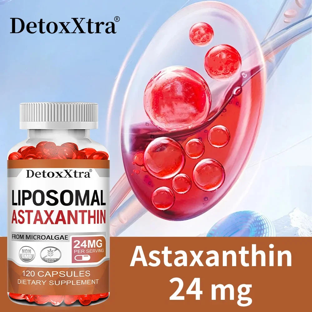Liposomal Astaxanthin Supplement 24 MG,  Antioxidant Stronger Than VIT C,  Support for Cardiovascular, Gut, Skin + Eye Health