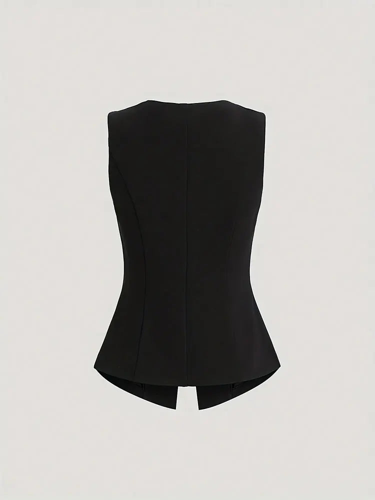 New Large Size Solid Metal Button Slim Sleeveless Top Elegant Plus Size Women's Vest Formal Occasion Fashion Items Top Cardigan