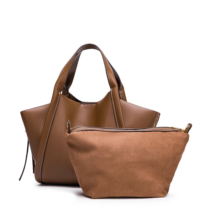 Women Wing Shape Mini Tote Handbag, Soft Smooth Surface Contrast Stitching Shoulder Bag, Magnetic Closure, Detachable Adjustable Crossbody Strap Versatile Commute Bag