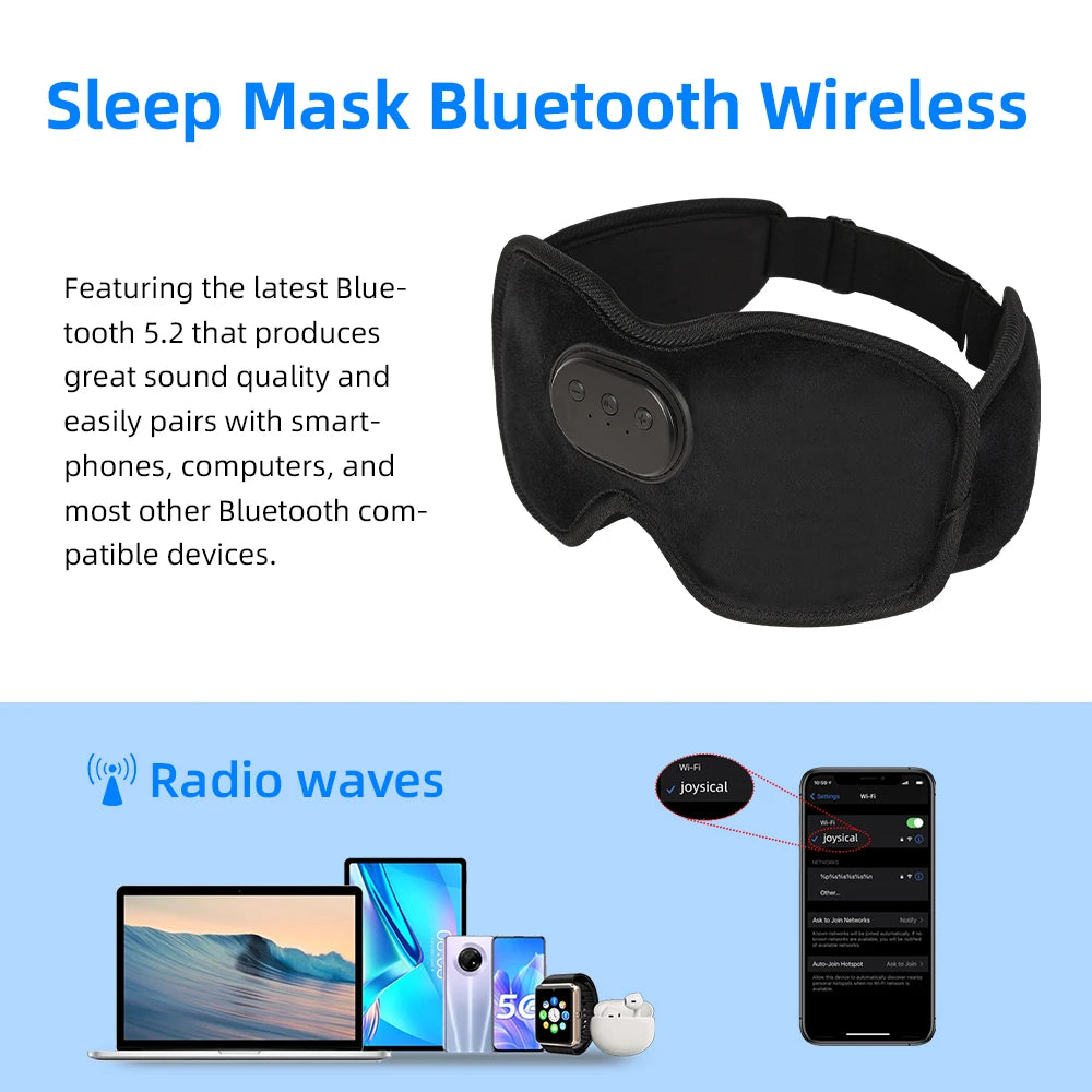 Sleep Headphones 5.2 Bluetooth Sleep Mask  Bluetooth Wireless Music Eye Mask, Sleeping Headphones Mask with Bluetooth Headphones