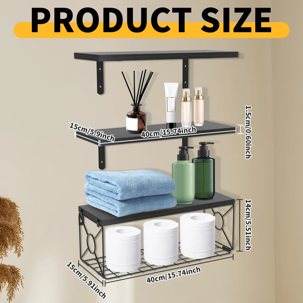 Floating Wall Shelf Metal Organizer Cart with Storage Basket Metal Bracket High Capacity Storage Shelf Easy Organizers Chest