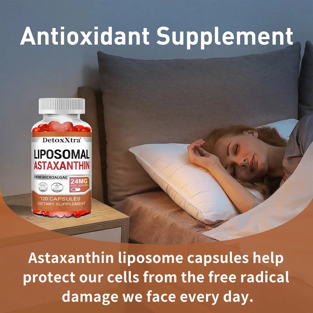 Liposomal Astaxanthin Supplement 24 MG,  Antioxidant Stronger Than VIT C,  Support for Cardiovascular, Gut, Skin + Eye Health