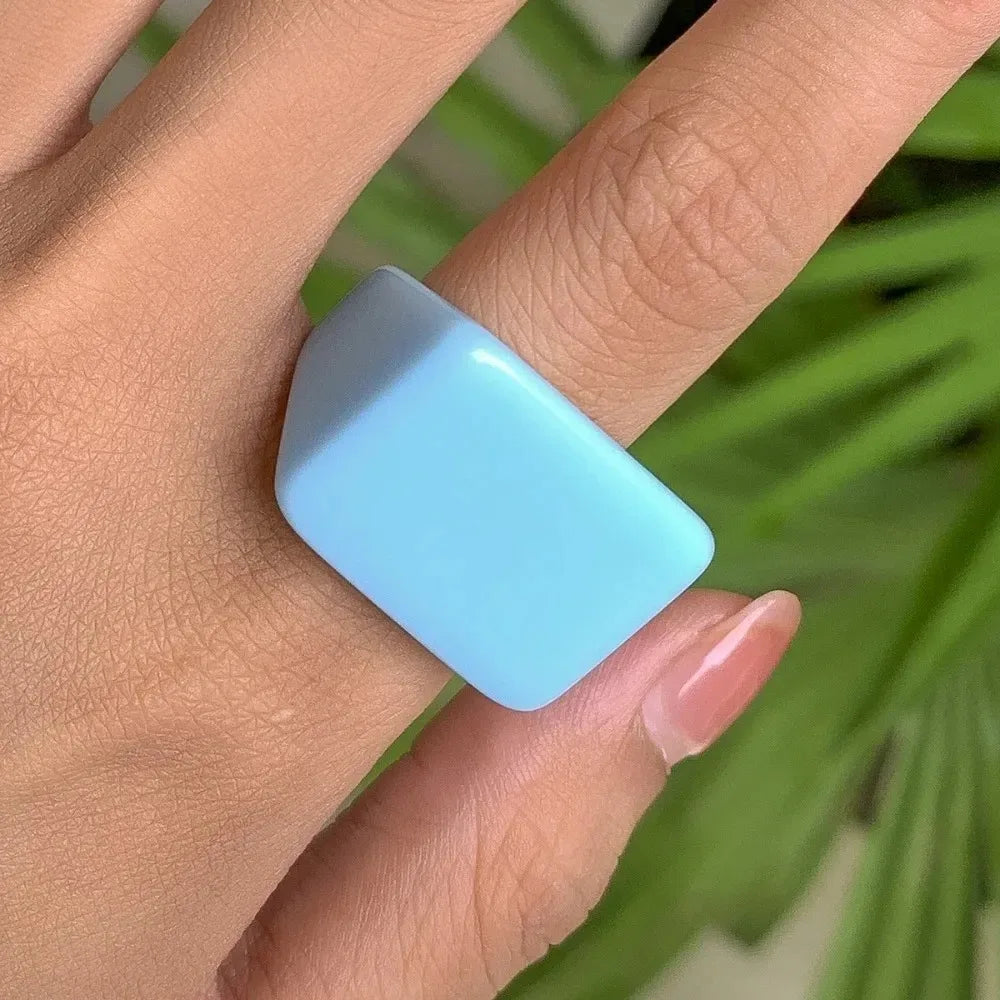 Hot Sale 2025 Temperament Fashion Colored Acrylic Ring New Simplicity Women Girl Lady Ring Trendy Resin Geometric Square Ring