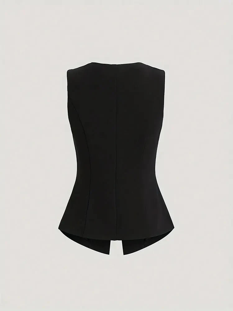 New Large Size Solid Metal Button Slim Sleeveless Top Elegant Plus Size Women's Vest Formal Occasion Fashion Items Top Cardigan