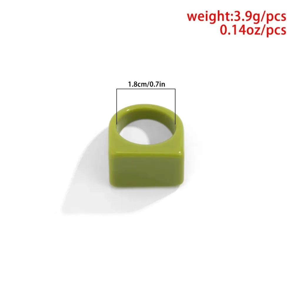 Hot Sale 2025 Temperament Fashion Colored Acrylic Ring New Simplicity Women Girl Lady Ring Trendy Resin Geometric Square Ring