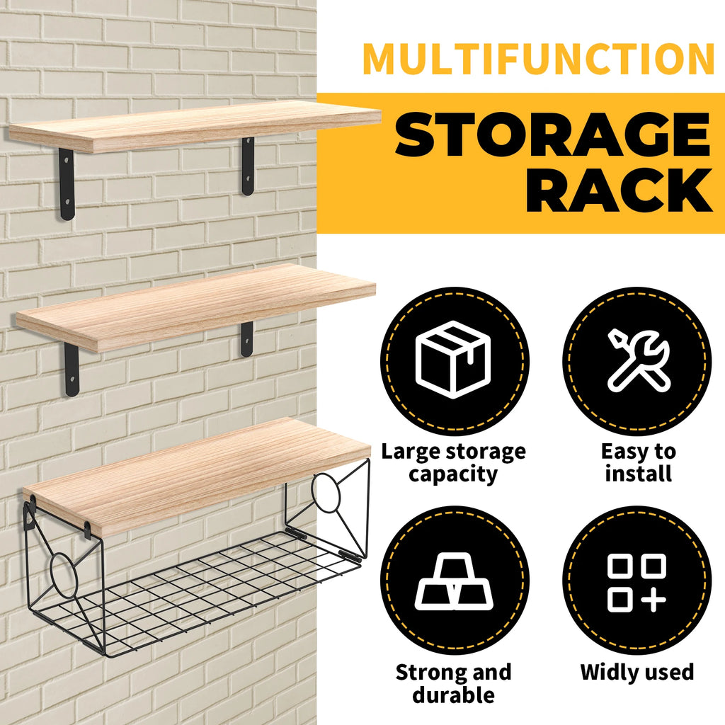 Floating Wall Shelf Metal Organizer Cart with Storage Basket Metal Bracket High Capacity Storage Shelf Easy Organizers Chest
