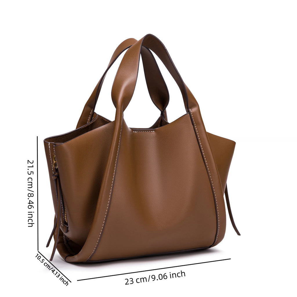 Women Wing Shape Mini Tote Handbag, Soft Smooth Surface Contrast Stitching Shoulder Bag, Magnetic Closure, Detachable Adjustable Crossbody Strap Versatile Commute Bag
