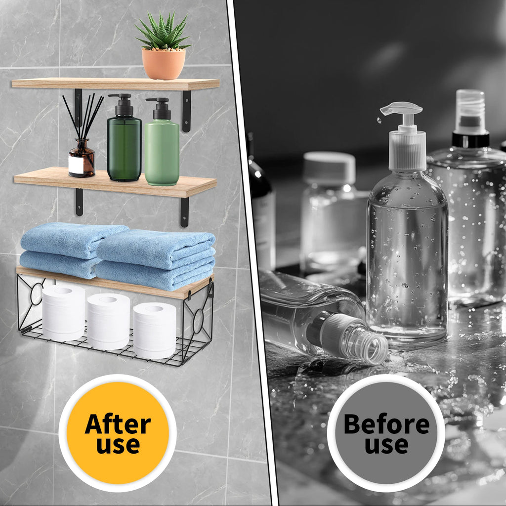 Floating Wall Shelf Metal Organizer Cart with Storage Basket Metal Bracket High Capacity Storage Shelf Easy Organizers Chest