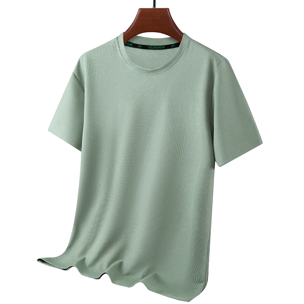 Men Short Sleeve T Shirt Breathable Casual Waffle T-Shirt Man Round Neck T-Shirts Comfortable Fashion Solid Tops Tee Man Clothes