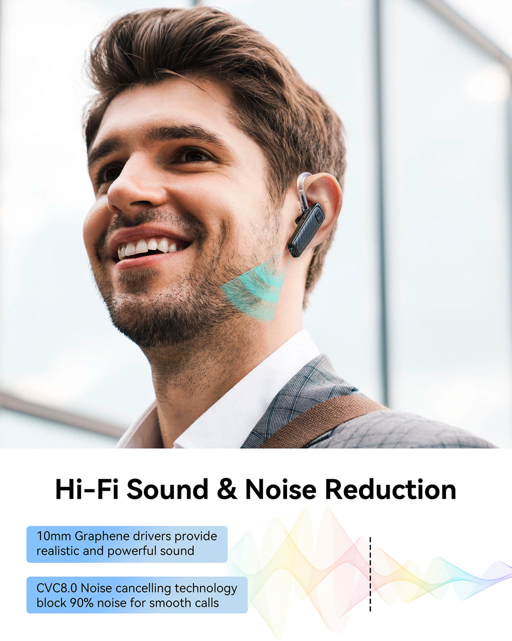 Bluetooth Headset - V5.0 Wireless Handsfree Earpiece Built-in Dual Mic Noise Cancelling, 10 Days Standby 16Hrs HD Talktime Ultr