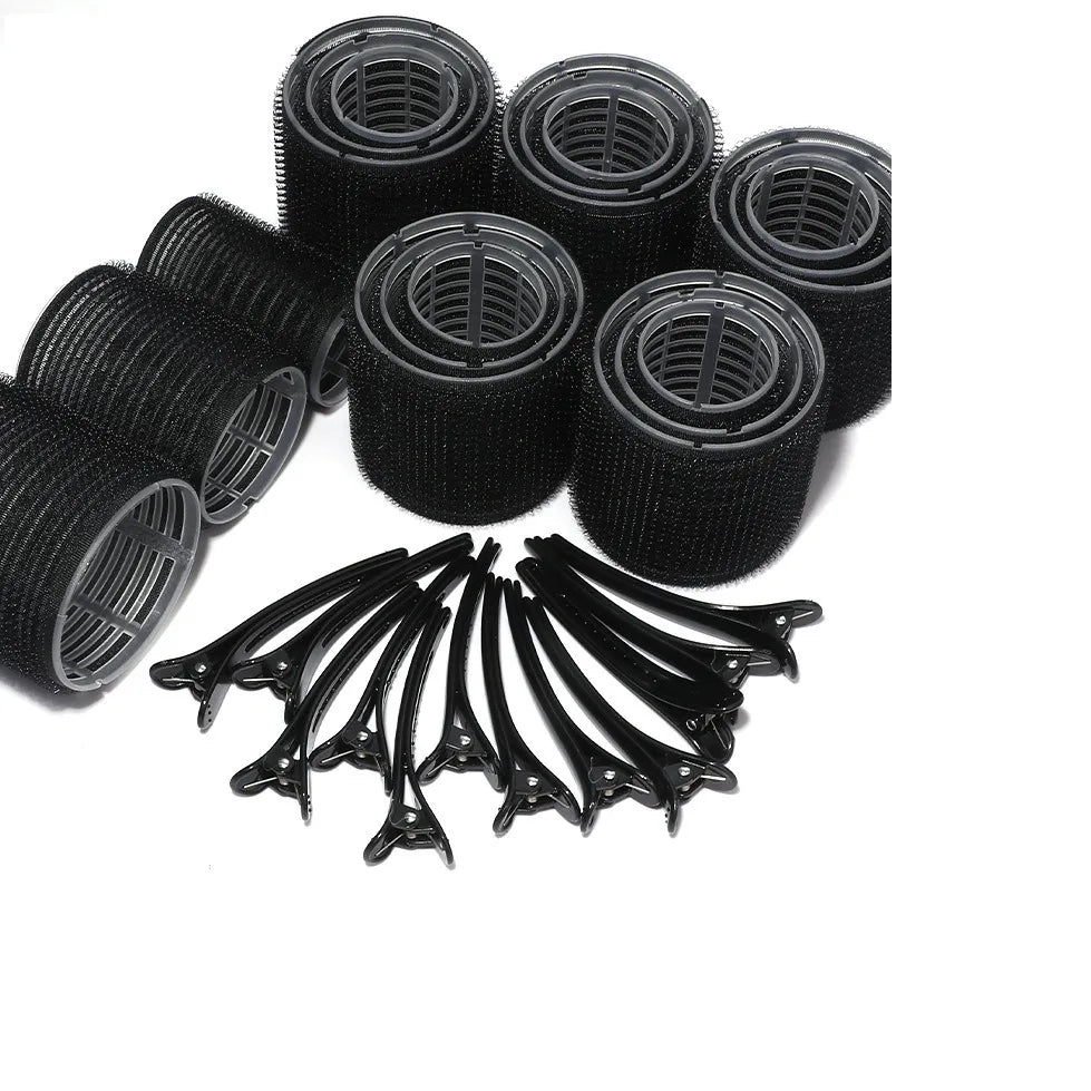 12 Curlers + 12 Clips Self-Adhesive Hair Curling Rollers Clips Set With Hair Curlers