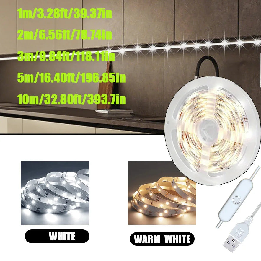 LED Strip Lights with Button Control, USB Powered Lights, 1m/2m/3m/5m/10m for Bedroom, Home, Gaming Room, Party, Christmas