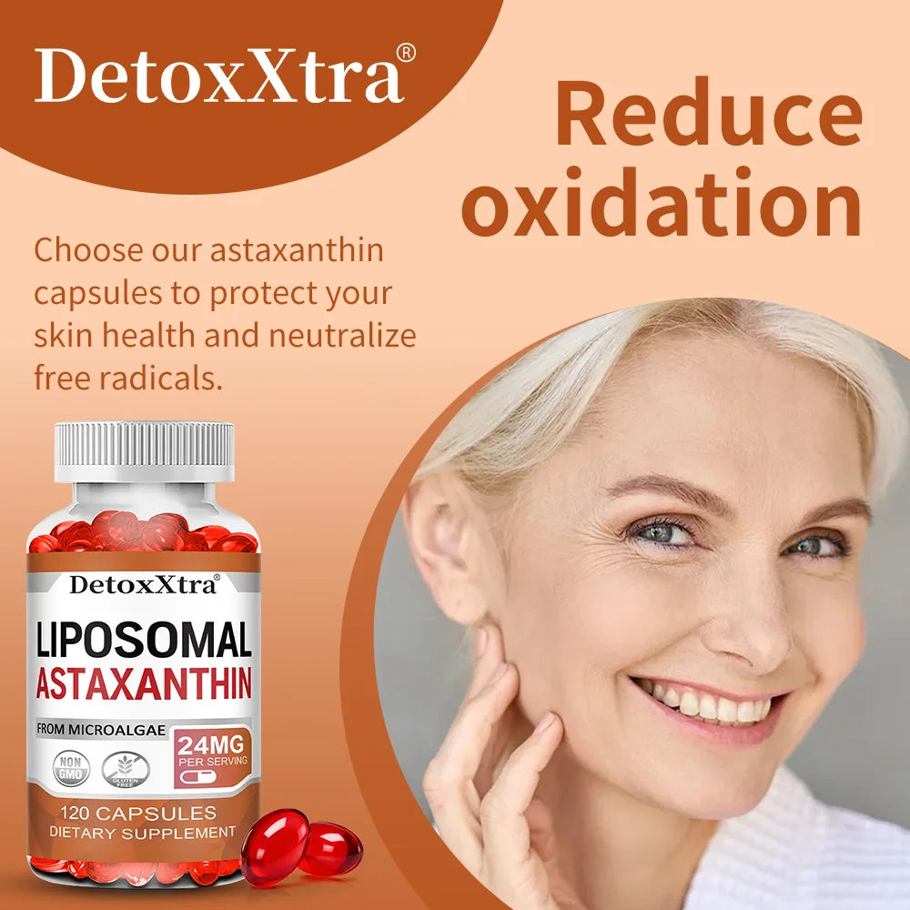 Liposomal Astaxanthin Supplement 24 MG,  Antioxidant Stronger Than VIT C,  Support for Cardiovascular, Gut, Skin + Eye Health