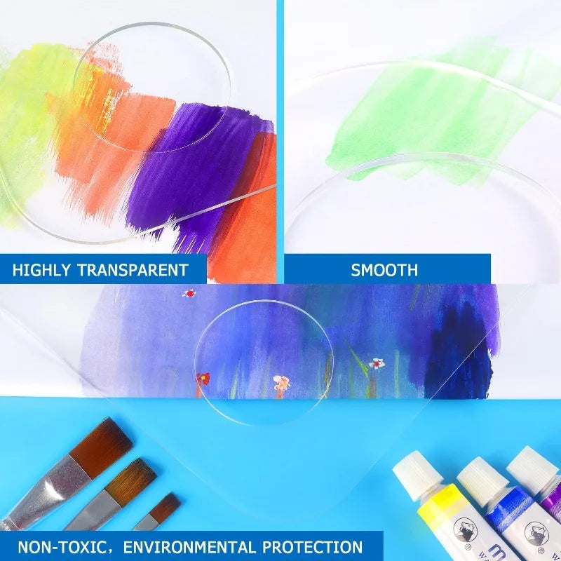 2 Pack 11.8 x 7.9 Inch Acrylic Clear Paint Palette with Thumb Hole Easy Clean Non-Stick for Oil Watercolor Art Painting Palette