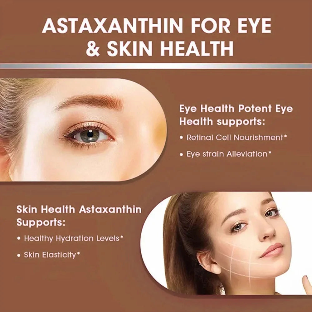 Liposomal Astaxanthin Supplement 24 MG,  Antioxidant Stronger Than VIT C,  Support for Cardiovascular, Gut, Skin + Eye Health