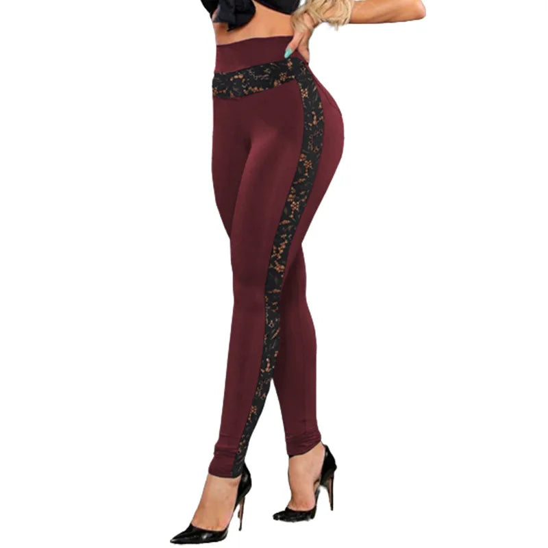 Summer pure color lace patchwork buttocks yoga pants leggings leggings leggings