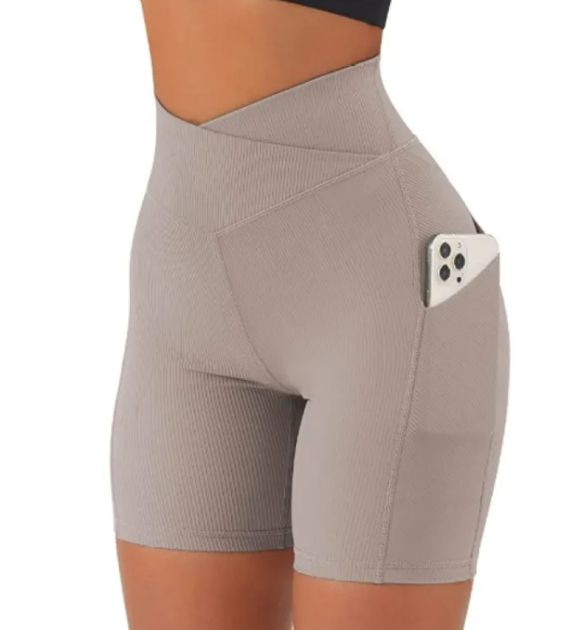 Women's Cross-Waist Fitness Shorts with Pockets