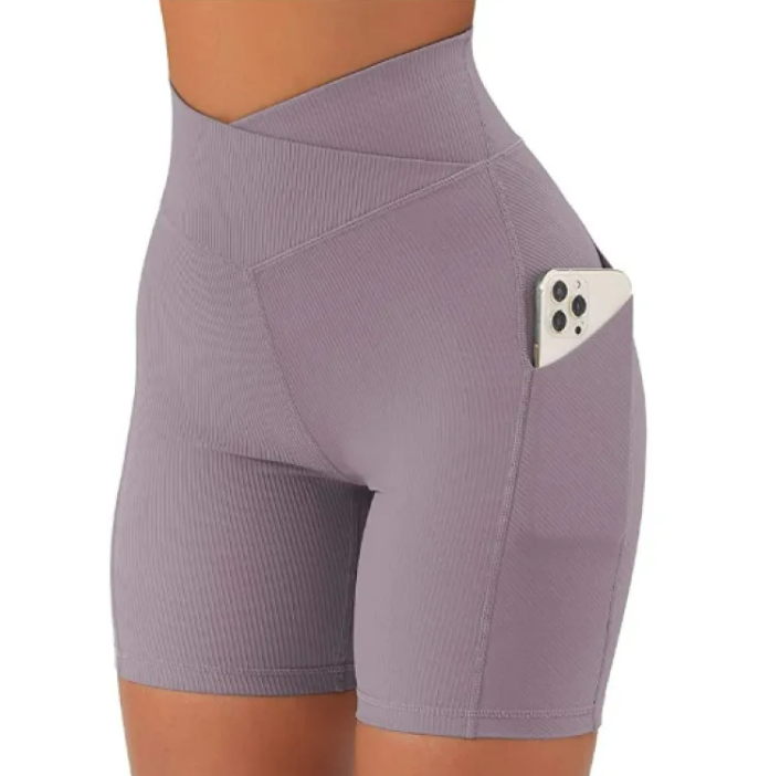 Women's Cross-Waist Fitness Shorts with Pockets