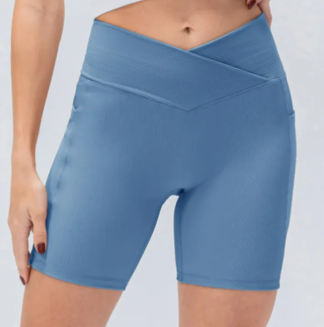Women's Cross-Waist Fitness Shorts with Pockets